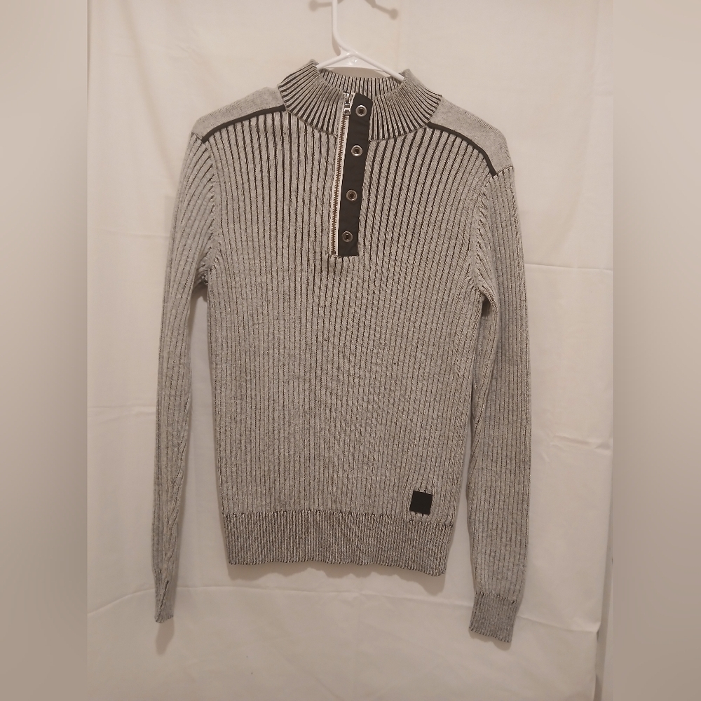 GUESS Men's Ribbed Zip-Up Sweater - Gray and Black